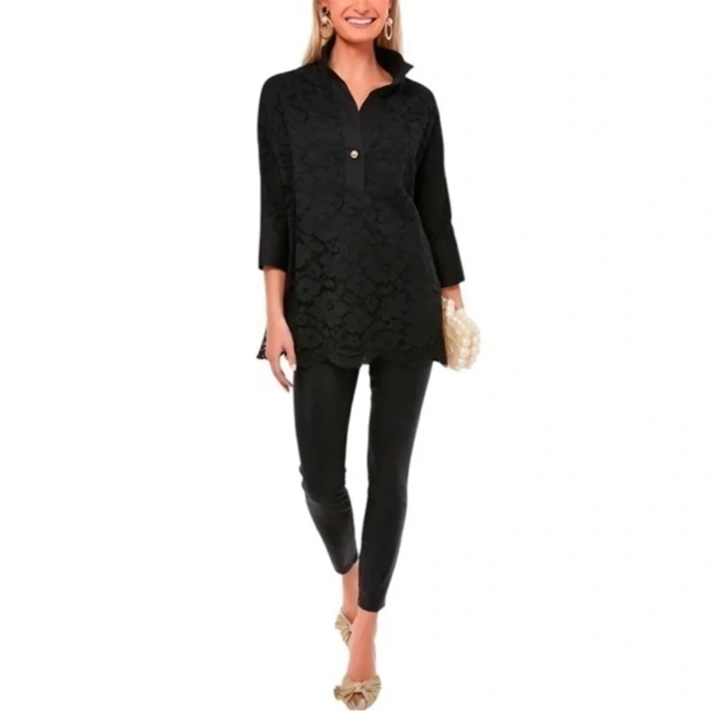 Tuckernuck Blouse Willow Tunic in Black Lace